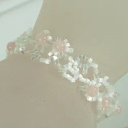 Bracelet S Silver 925 - Arabesque Rose Quartz-Satin white - Bracelet S Silver 925 - Argent 925